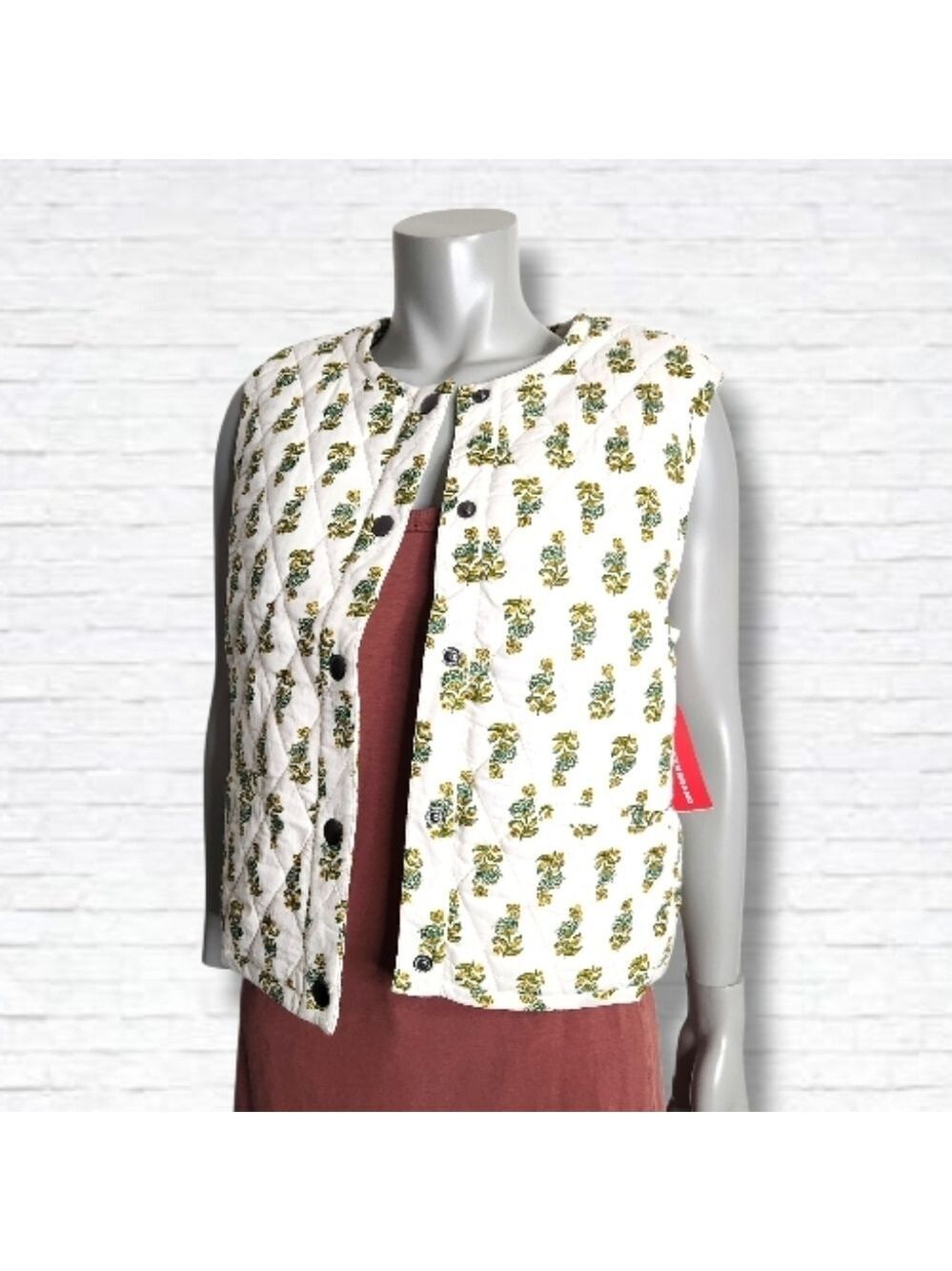 NEW! Lucky Brand Off White Printed Quilt Vest In Gardenia Print Size M NWT